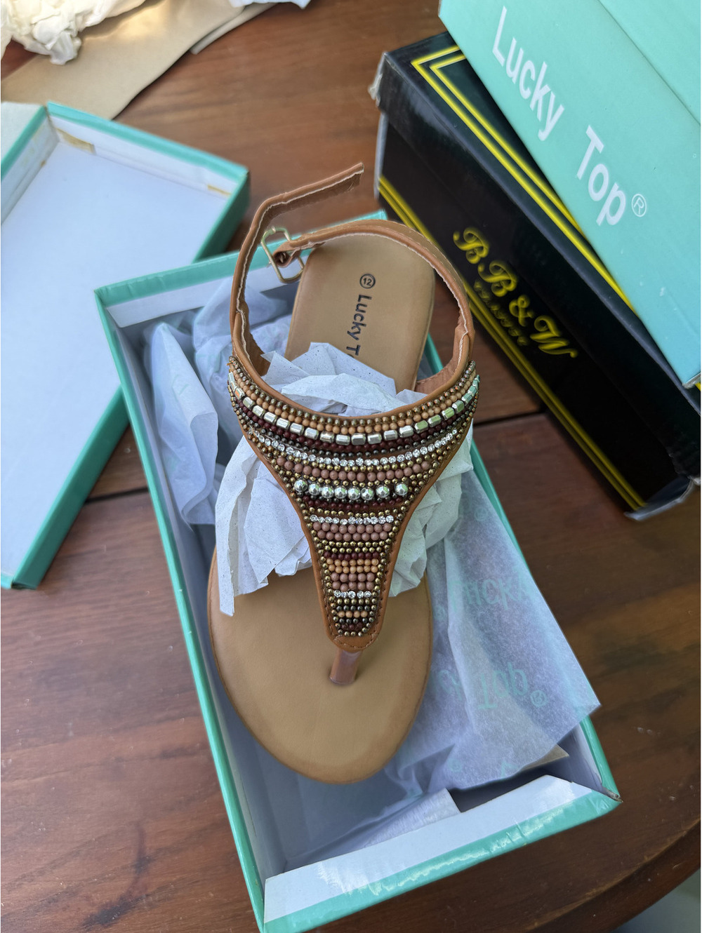 Lucky Top Girls Beaded T-Strap Sandals Size 12 a touch of elegance and comfort